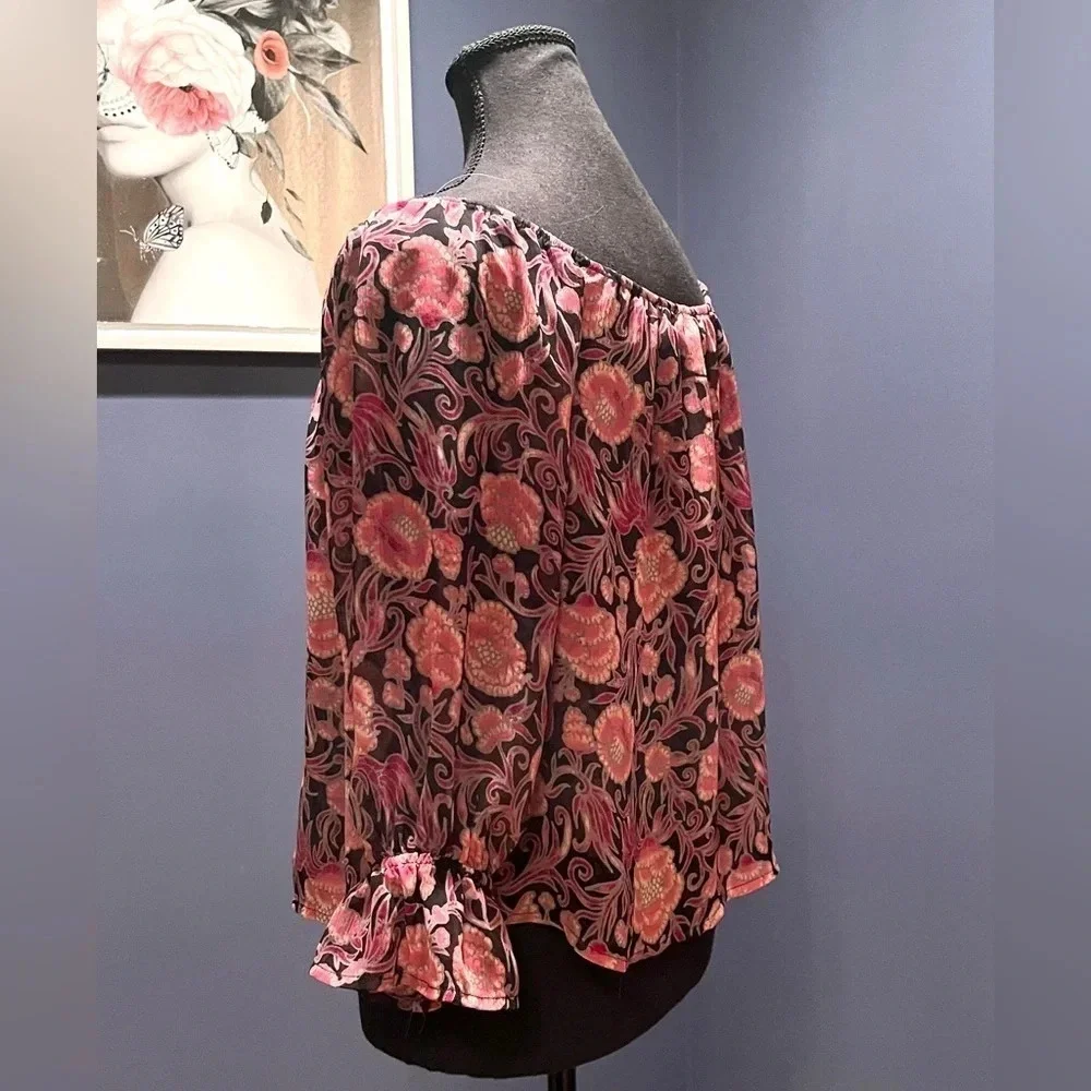 EXPRESS Sheer Floral Long Ruffle Sleeves Off Shoulder Boho Chic Blouse size XS
